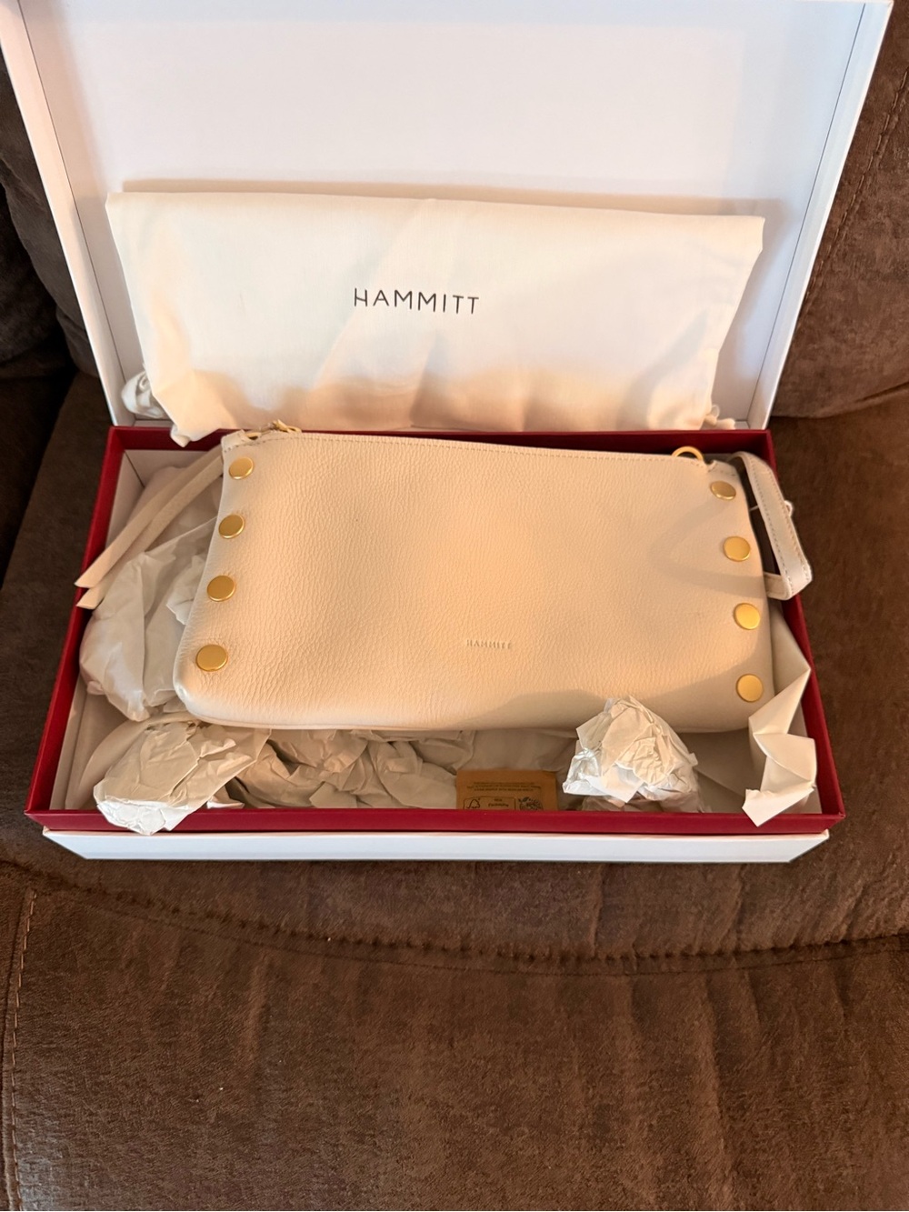 Hammitt Pebbled Leather Crossbody in Cream with Gold Studs